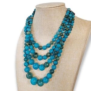 Statement necklace Multi Strand Blue, Green, jade, teal color beads